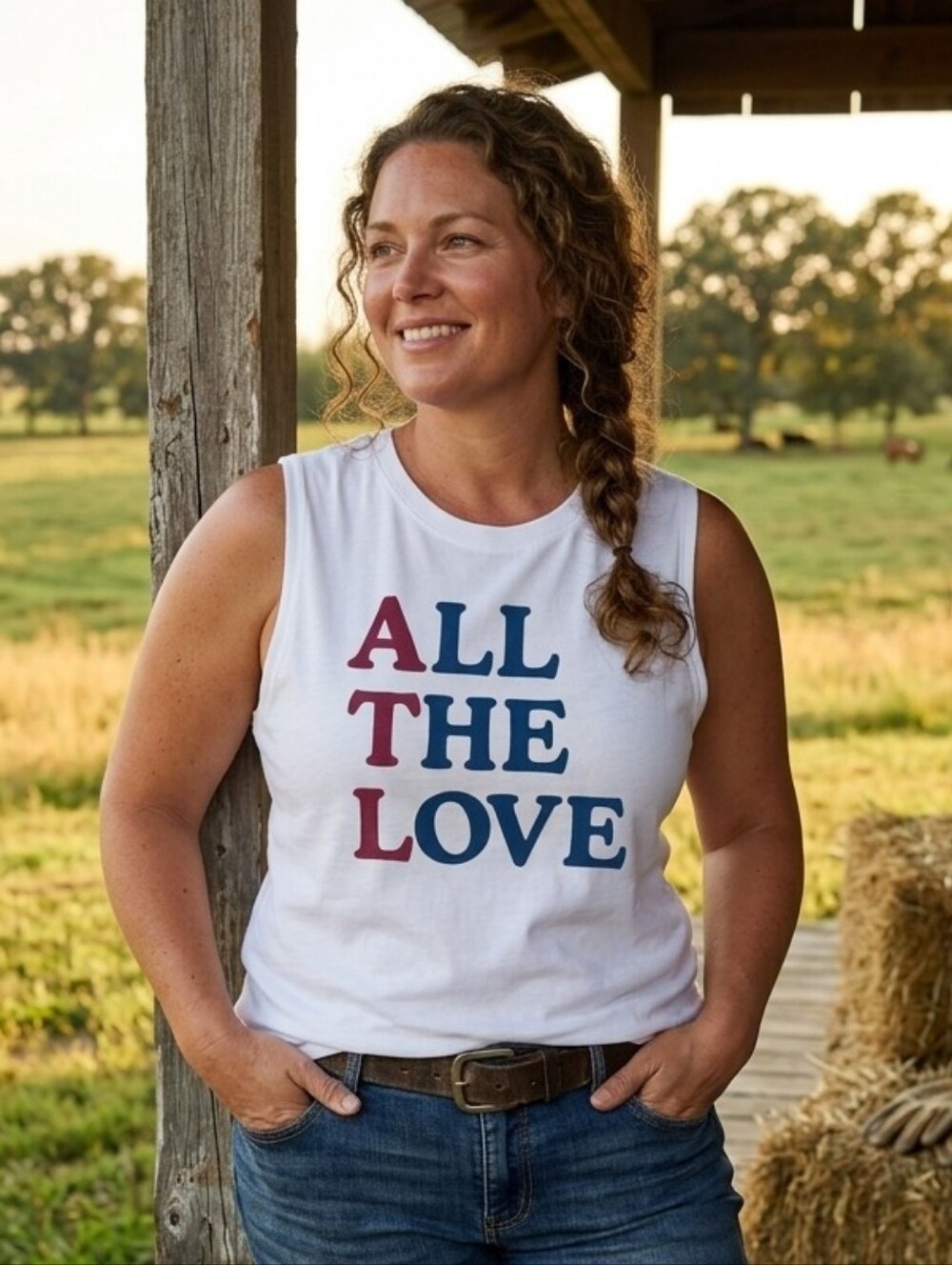 All The Love White Graphic Muscle Tank Red White Blue